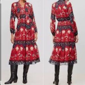 NEW.LOFT Red and Blue Floral Long Sleeve Dress